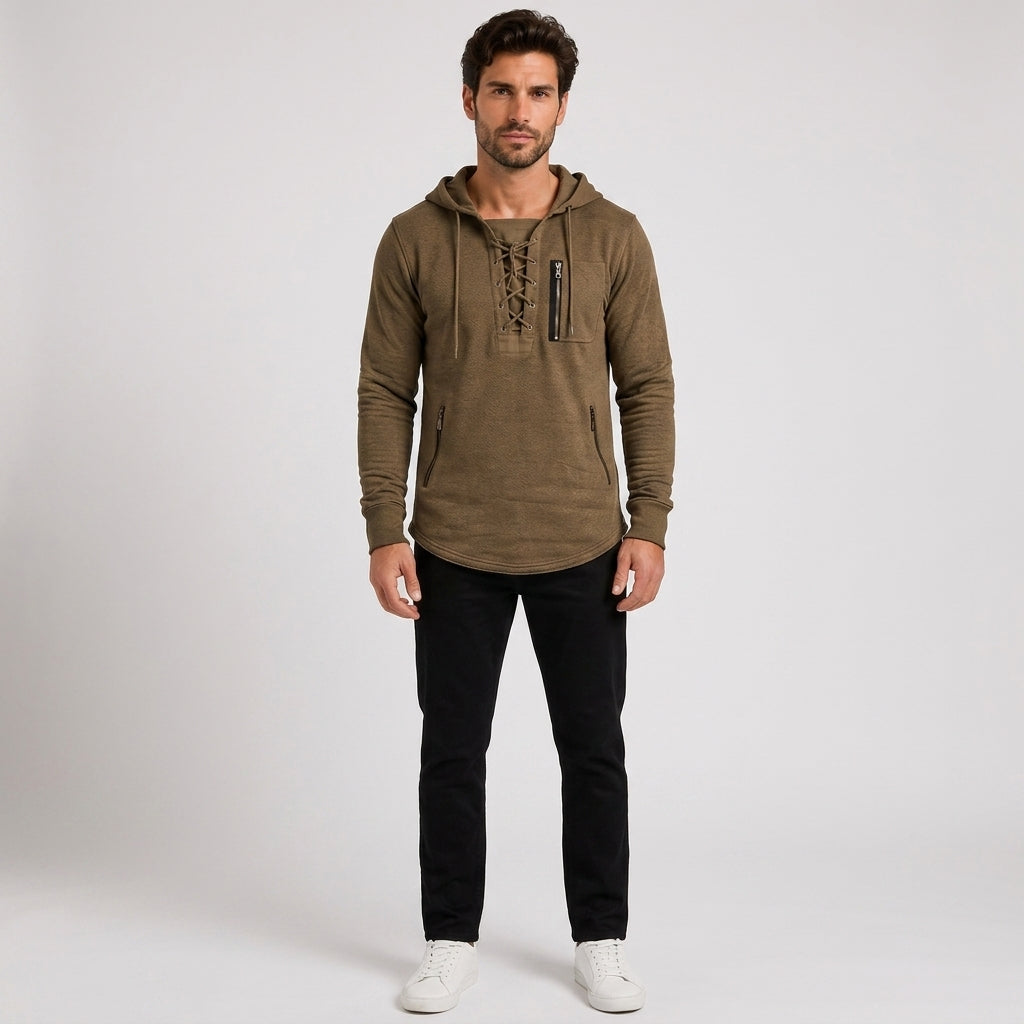 Rhys Harrison | Vintage Lace-Up Hoodie for Men - Brown