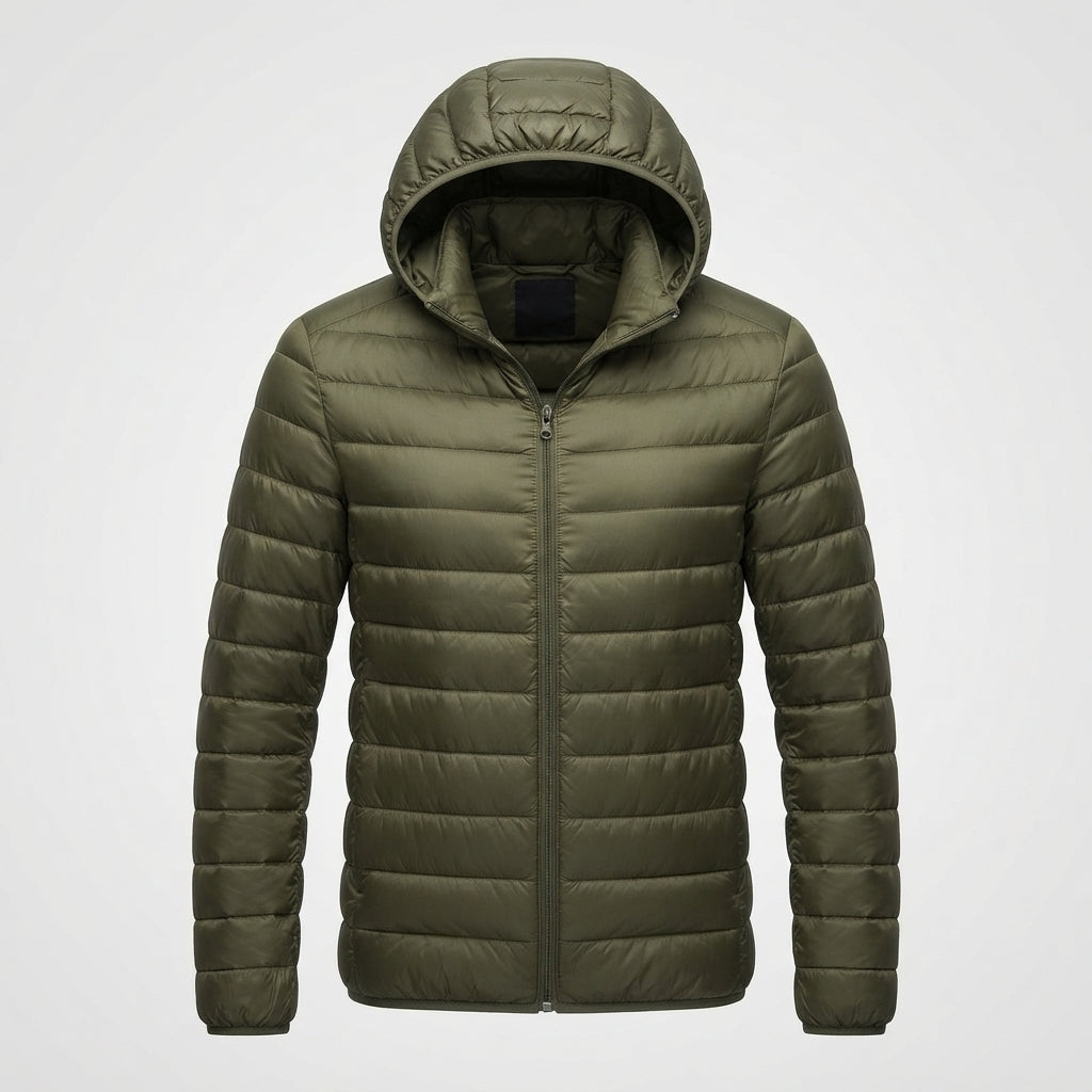 Nathaniel Ashwood | Quilted Olive Mens Jacket With Hood