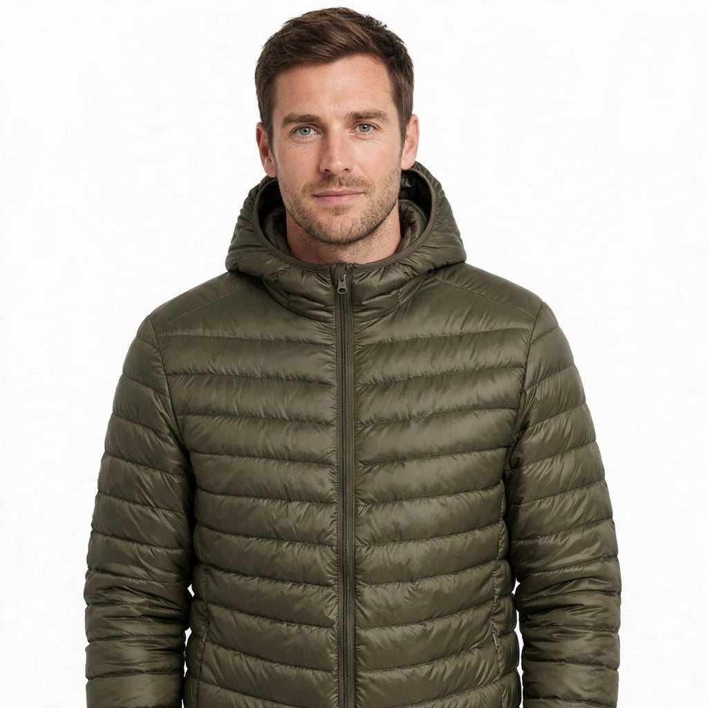 Nathaniel Ashwood | Quilted Olive Mens Jacket With Hood