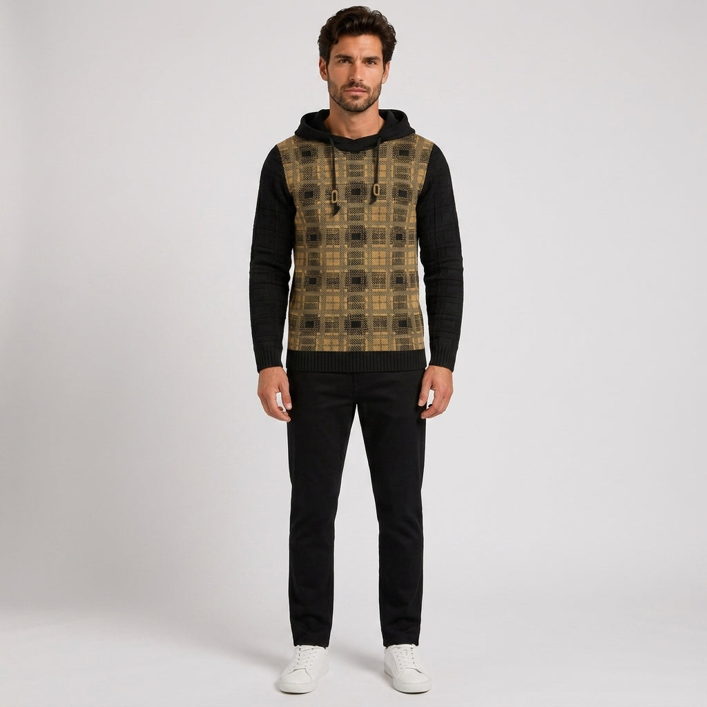 Rhys Taylor | Checkered Knit Hooded Sweater - Black