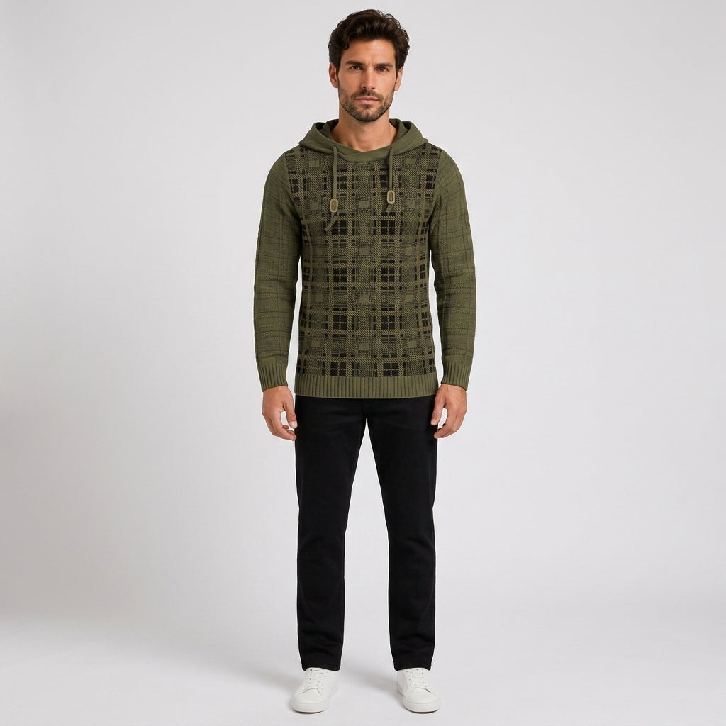 Rhys Taylor | Checkered Knit Hooded Sweater - Green