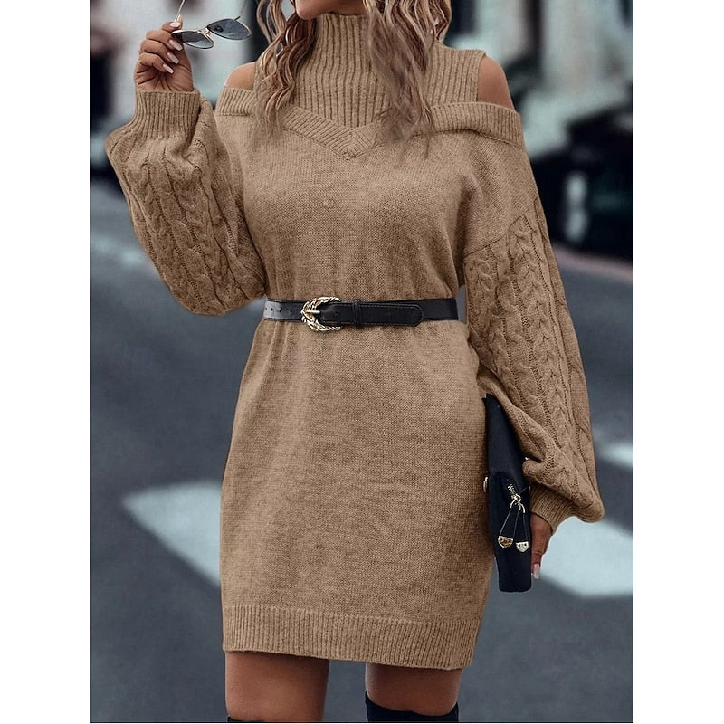 Freya Harrison | Cold-Shoulder Turtleneck Sweater Dress