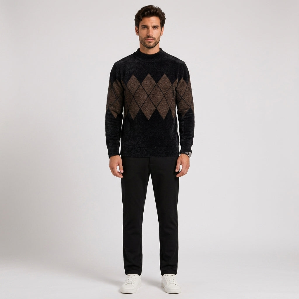 Rory Jones | Argyle Mock Neck Sweater For Men - Camel