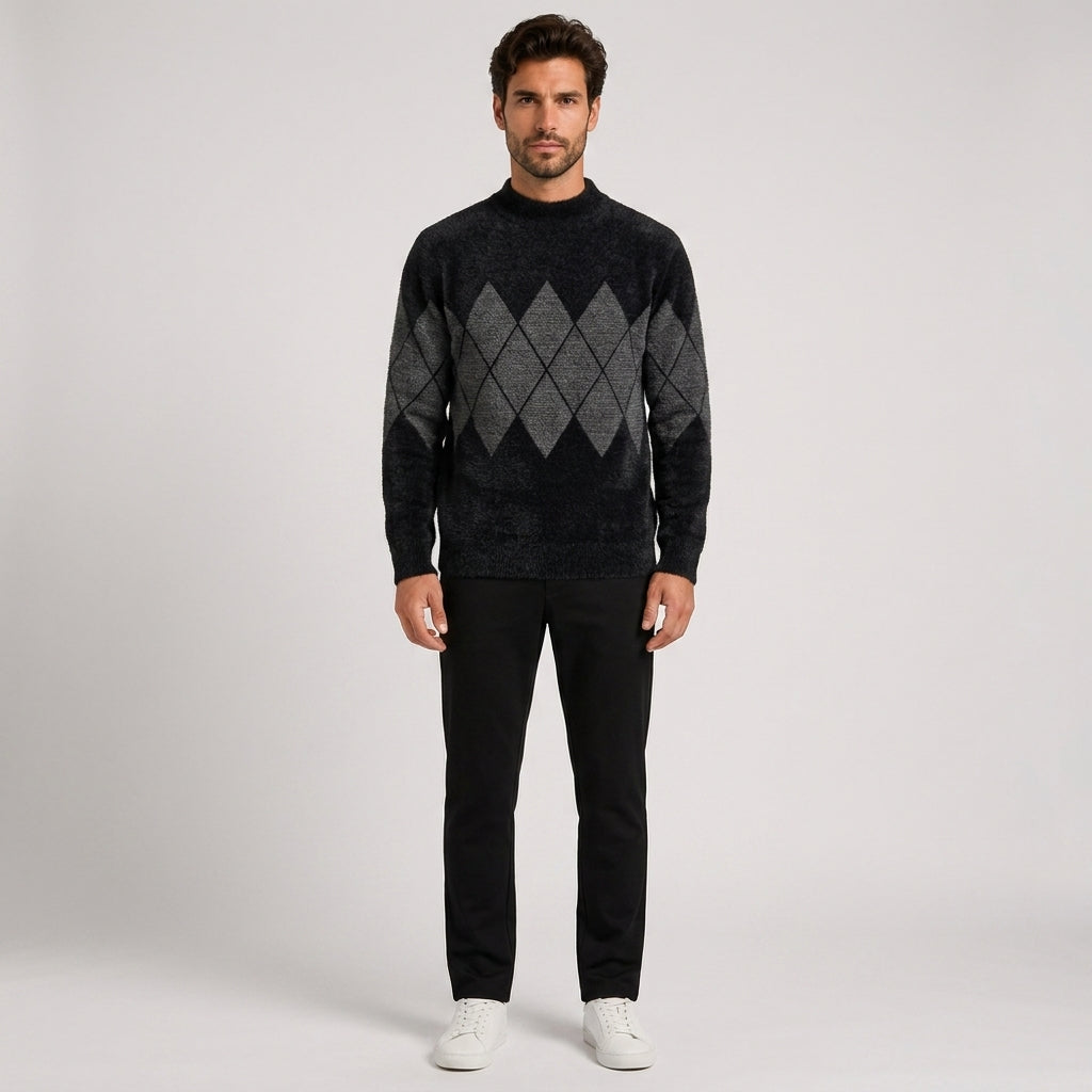Rory Jones | Argyle Mock Neck Sweater For Men - Green