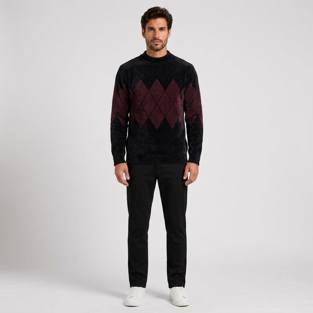 Rory Jones | Argyle Mock Neck Sweater For Men - Red