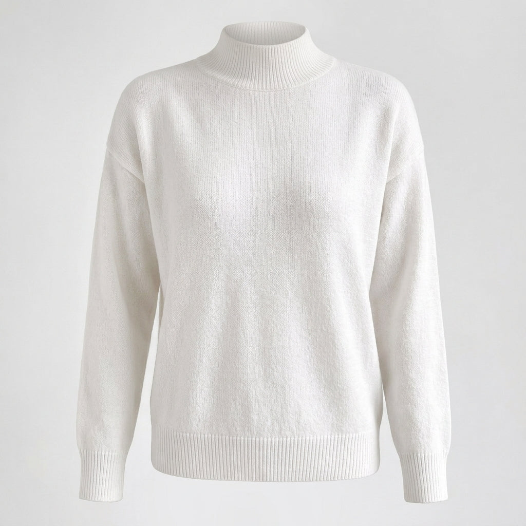 Rosalind Carver | White Mock Neck Knit Pullover Sweater