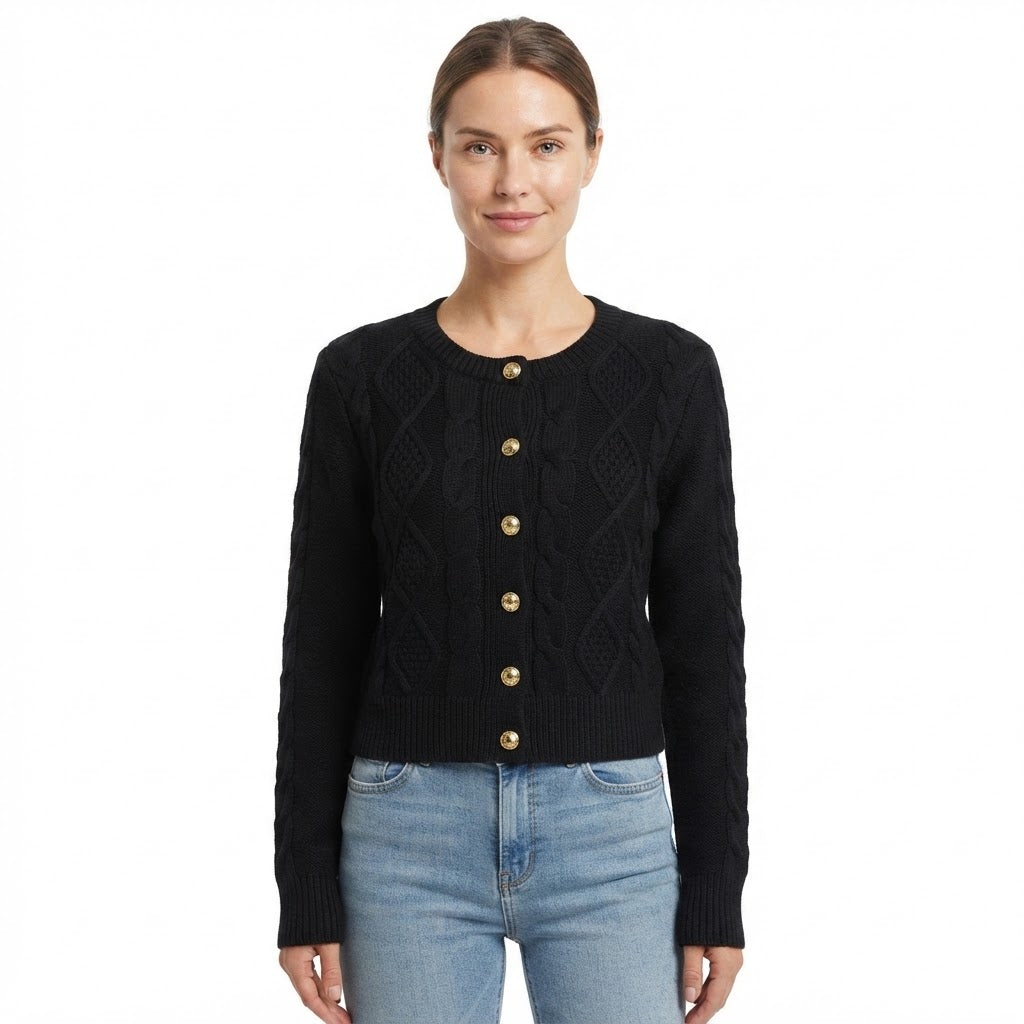 Rosalind Chapman | Navy Cable-Knit Button Cardigan