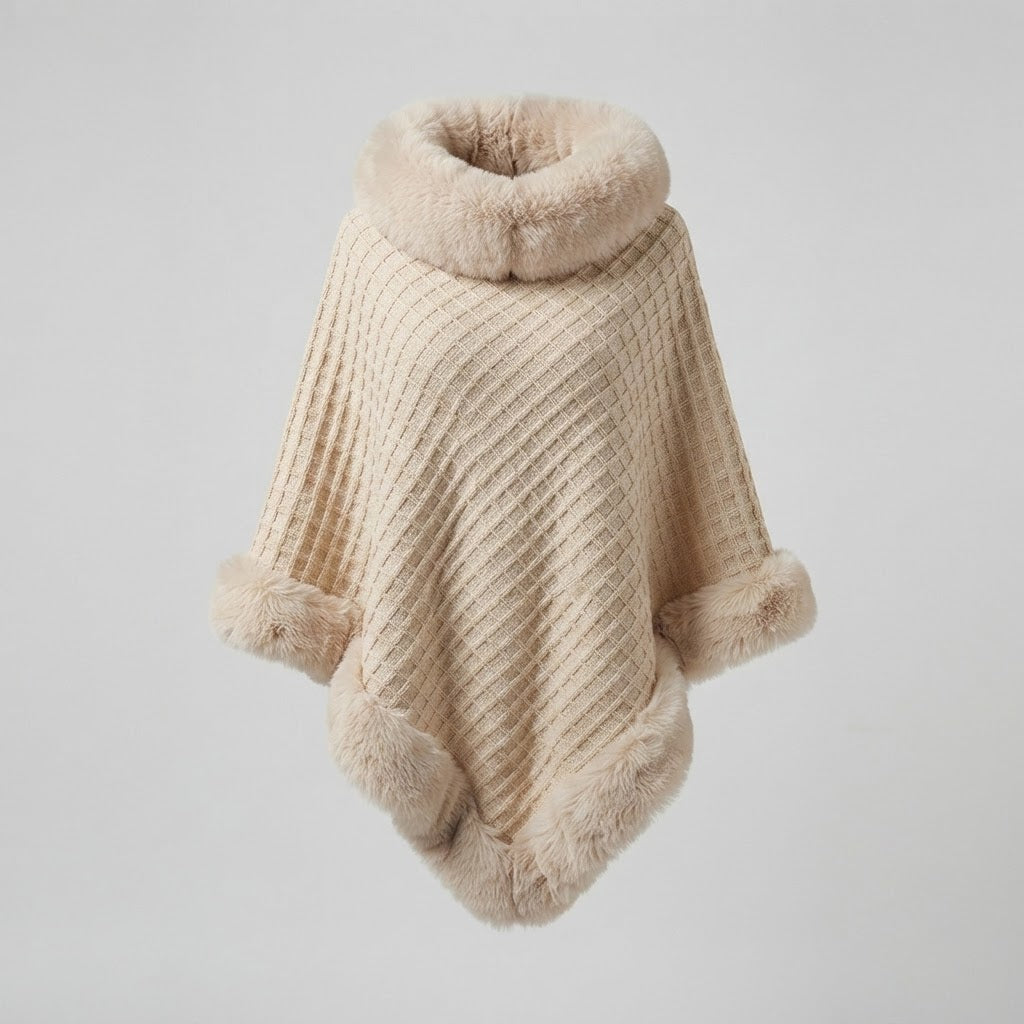 Rosalind Fletcher | Fur Collar Knit Cape with Fur Trim