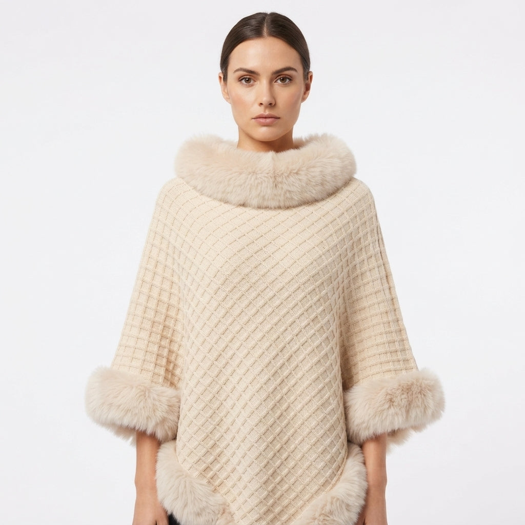 Rosalind Fletcher | Fur Collar Knit Cape with Fur Trim