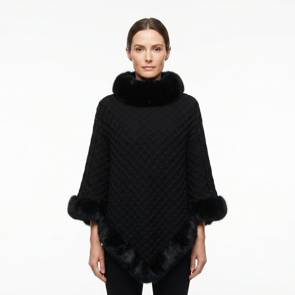 Rosalind Fletcher | Fur Collar Knit Cape with Fur Trim