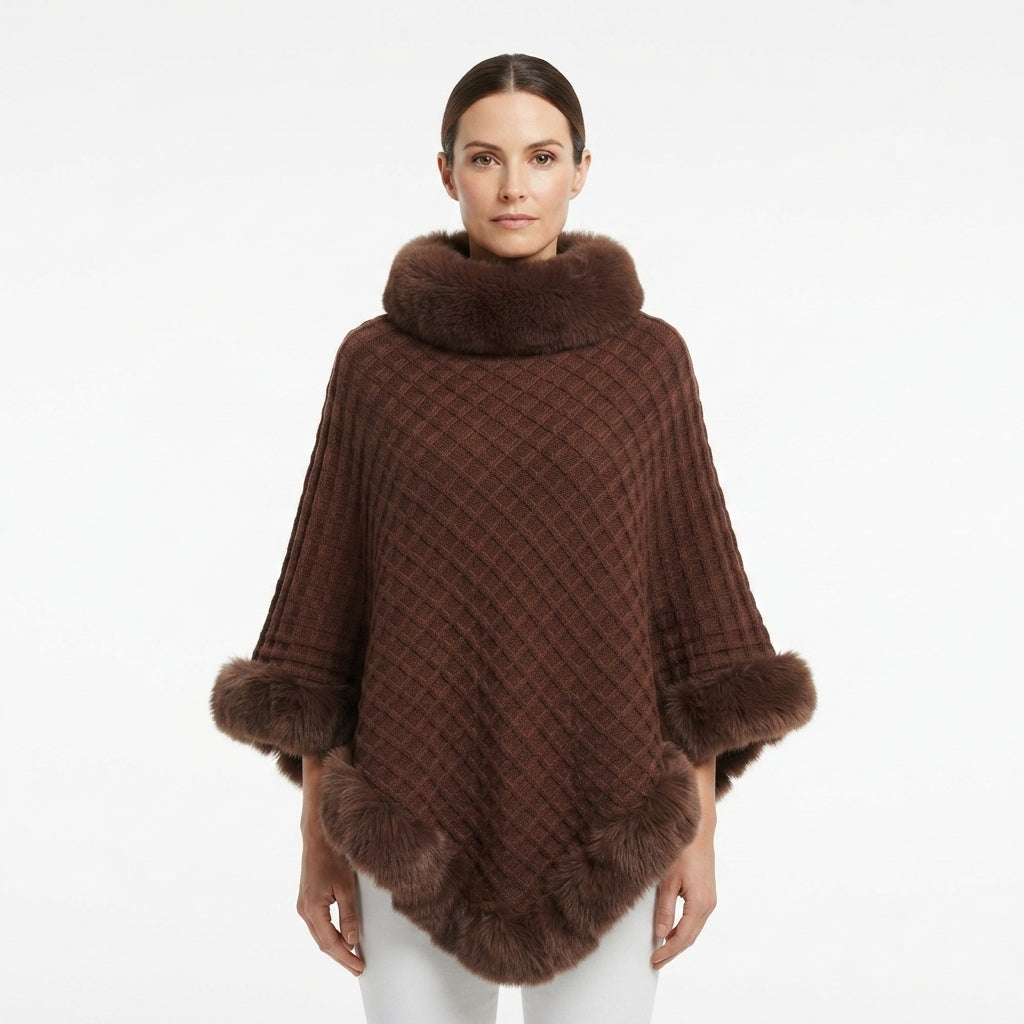 Rosalind Fletcher | Fur Collar Knit Cape with Fur Trim