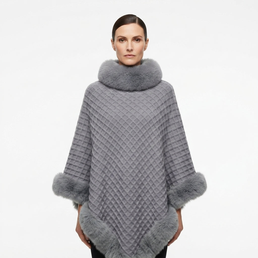 Rosalind Fletcher | Fur Collar Knit Cape with Fur Trim