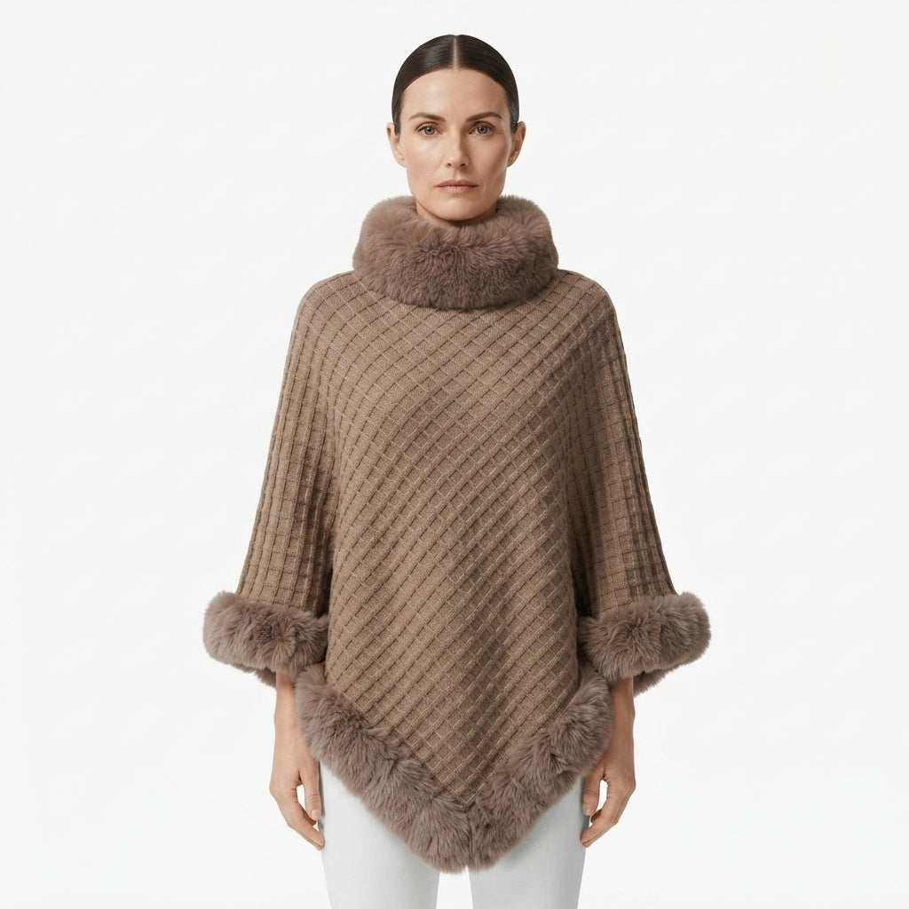 Rosalind Fletcher | Fur Collar Knit Cape with Fur Trim