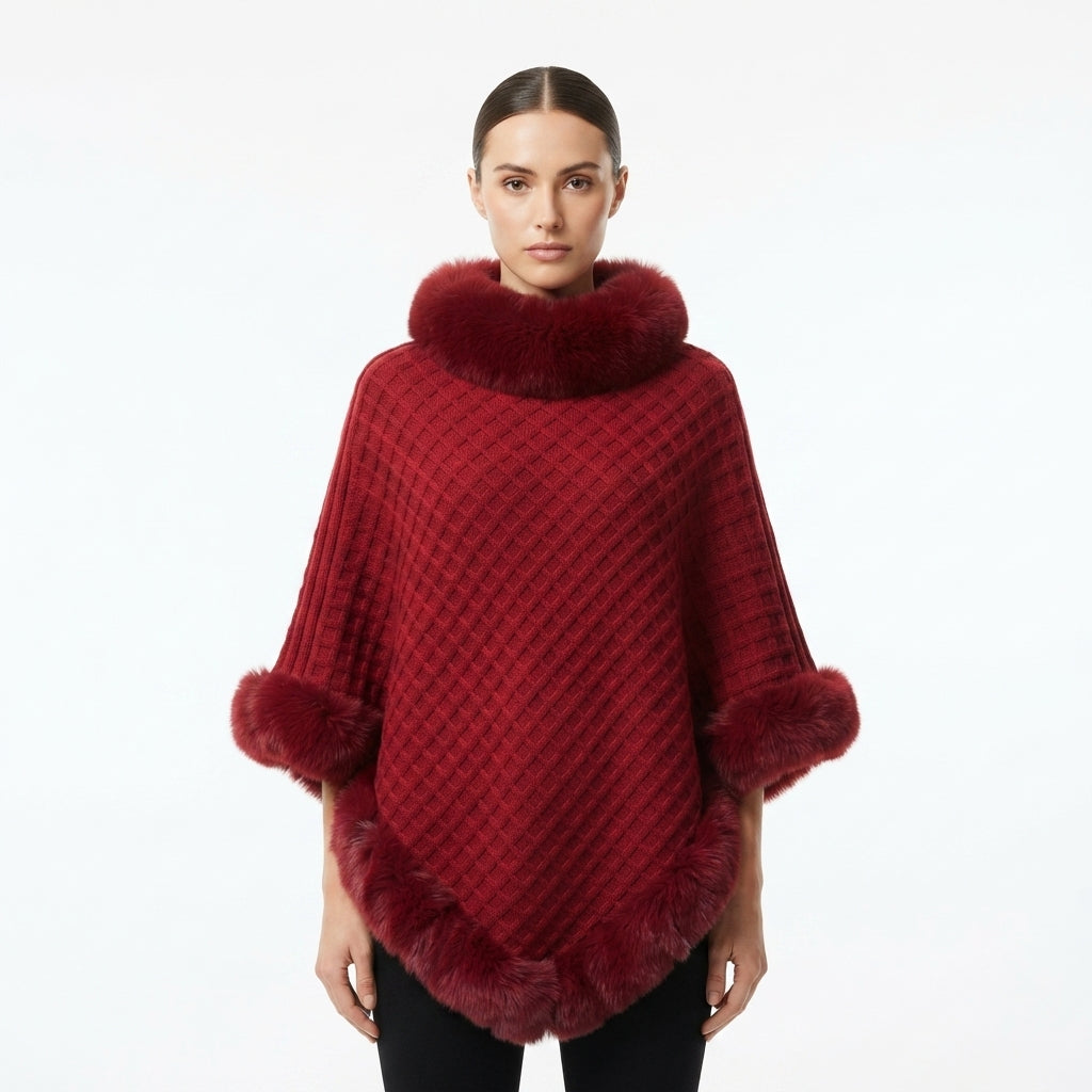 Rosalind Fletcher | Fur Collar Knit Cape with Fur Trim