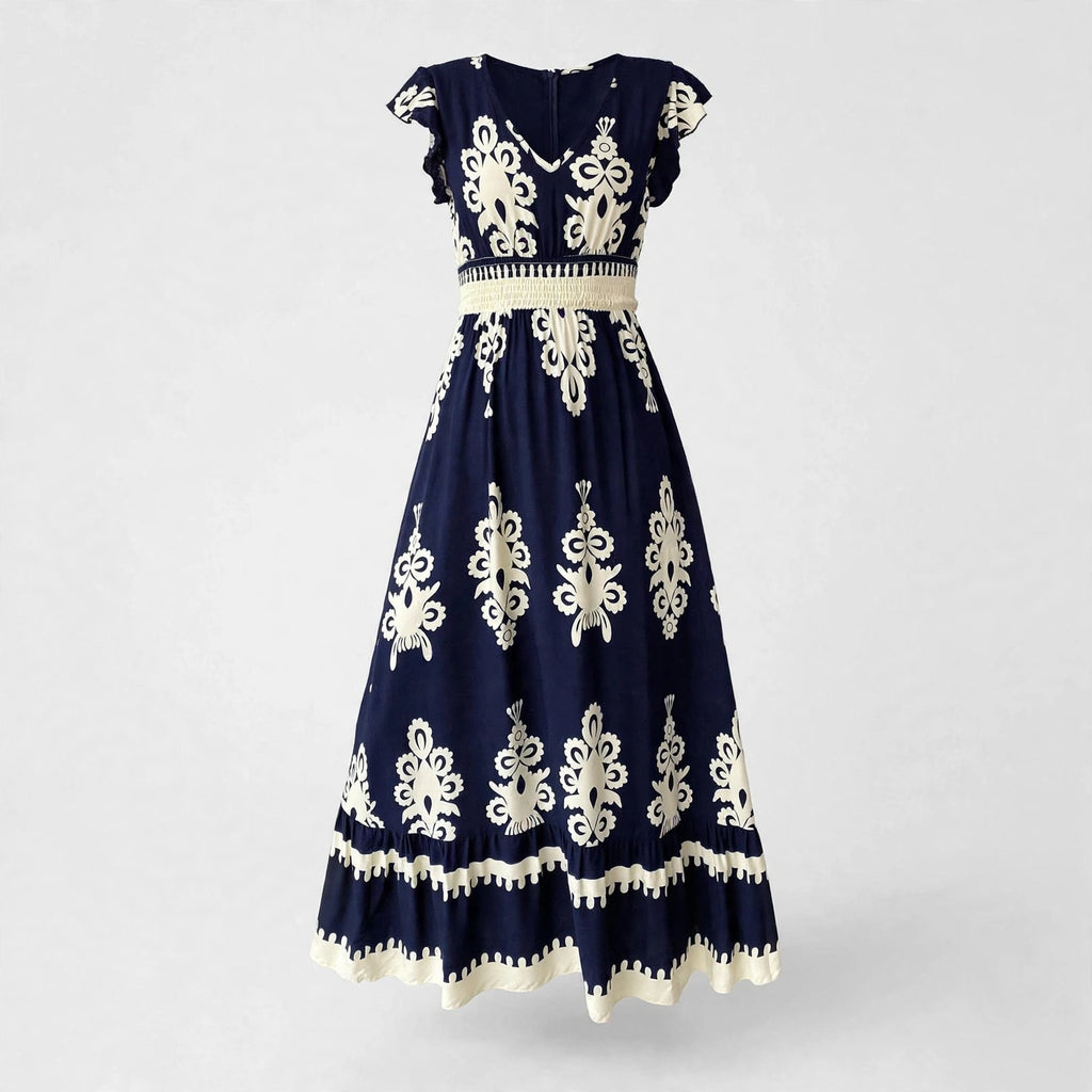 Amelia Winstone | Printed V-Neck Maxi Dress With Waist Tie