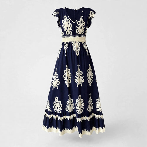 Amelia Winstone | Printed V-Neck Maxi Dress With Waist Tie