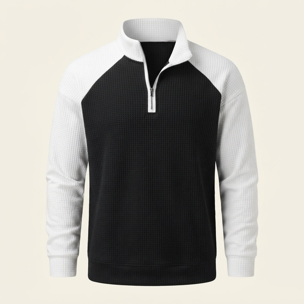 Rowan Ashgrove | Colour-Block Waffle Knit Quarter-Zip Jumper