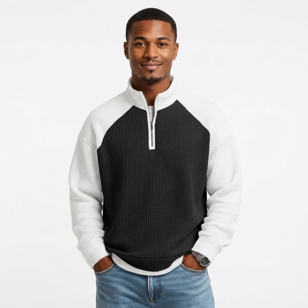 Rowan Ashgrove | Colour-Block Waffle Knit Quarter-Zip Jumper