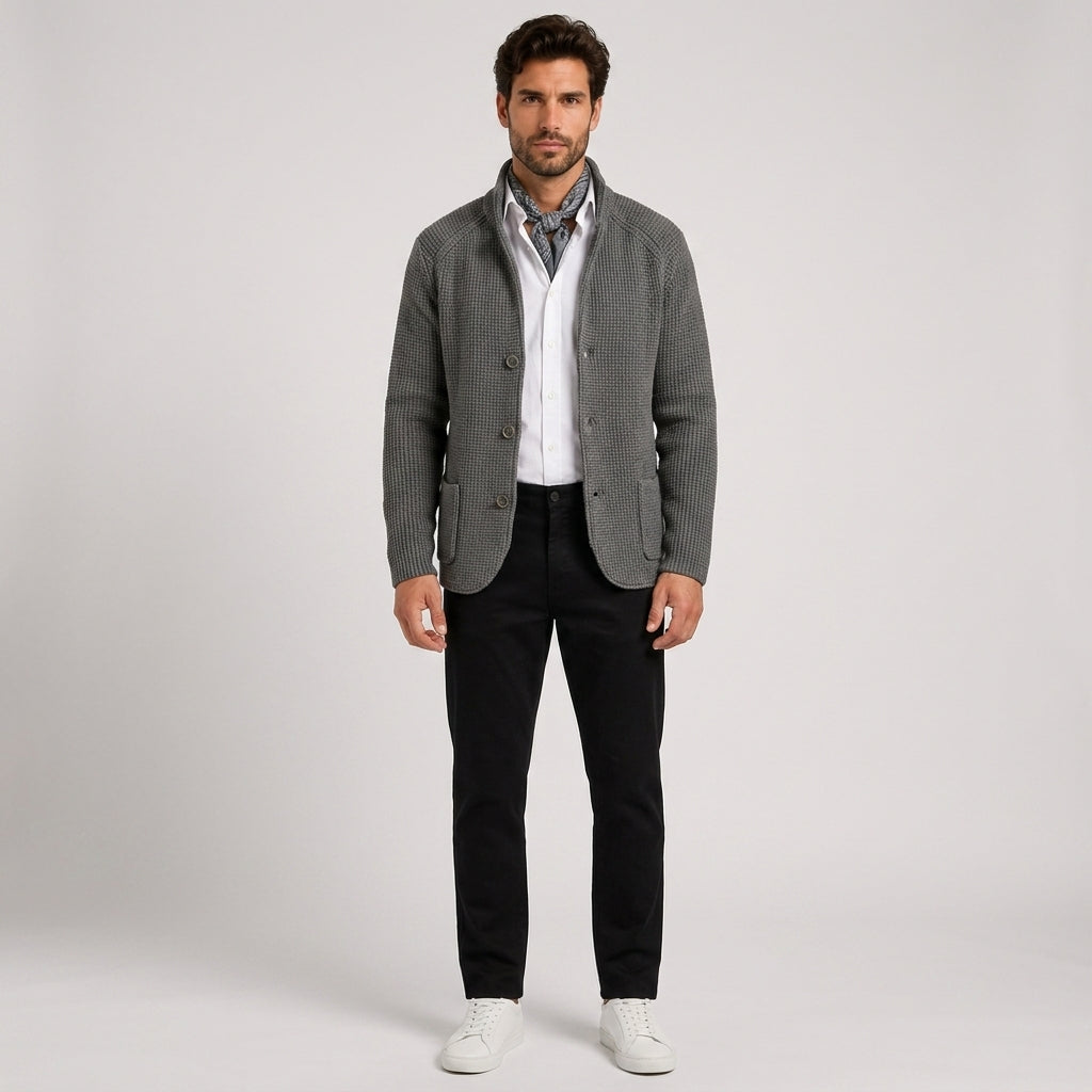 Rowan Clarke | Navy Knitted Button-Up Cardigan - Gray