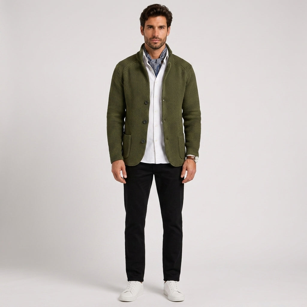 Rowan Clarke | Navy Knitted Button-Up Cardigan - Green