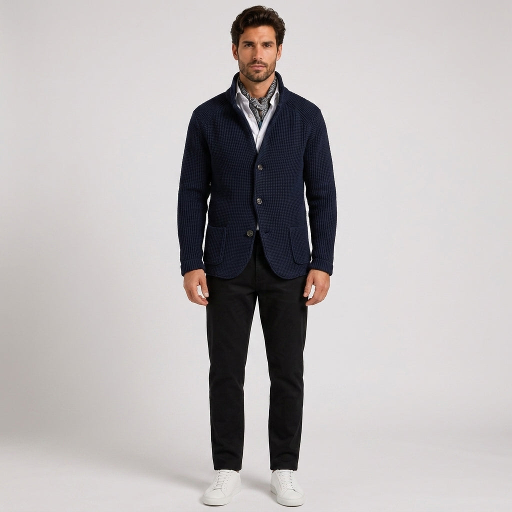Rowan Clarke | Navy Knitted Button-Up Cardigan - Navy