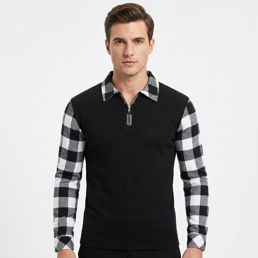 Desmond Fairclough | Quarter-Zip Plaid Panel Polo Shirt