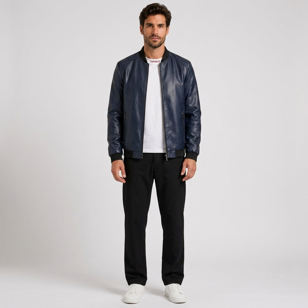 Rupert Baker | Vintage Leather Jacket with Secure Pockets - Navy