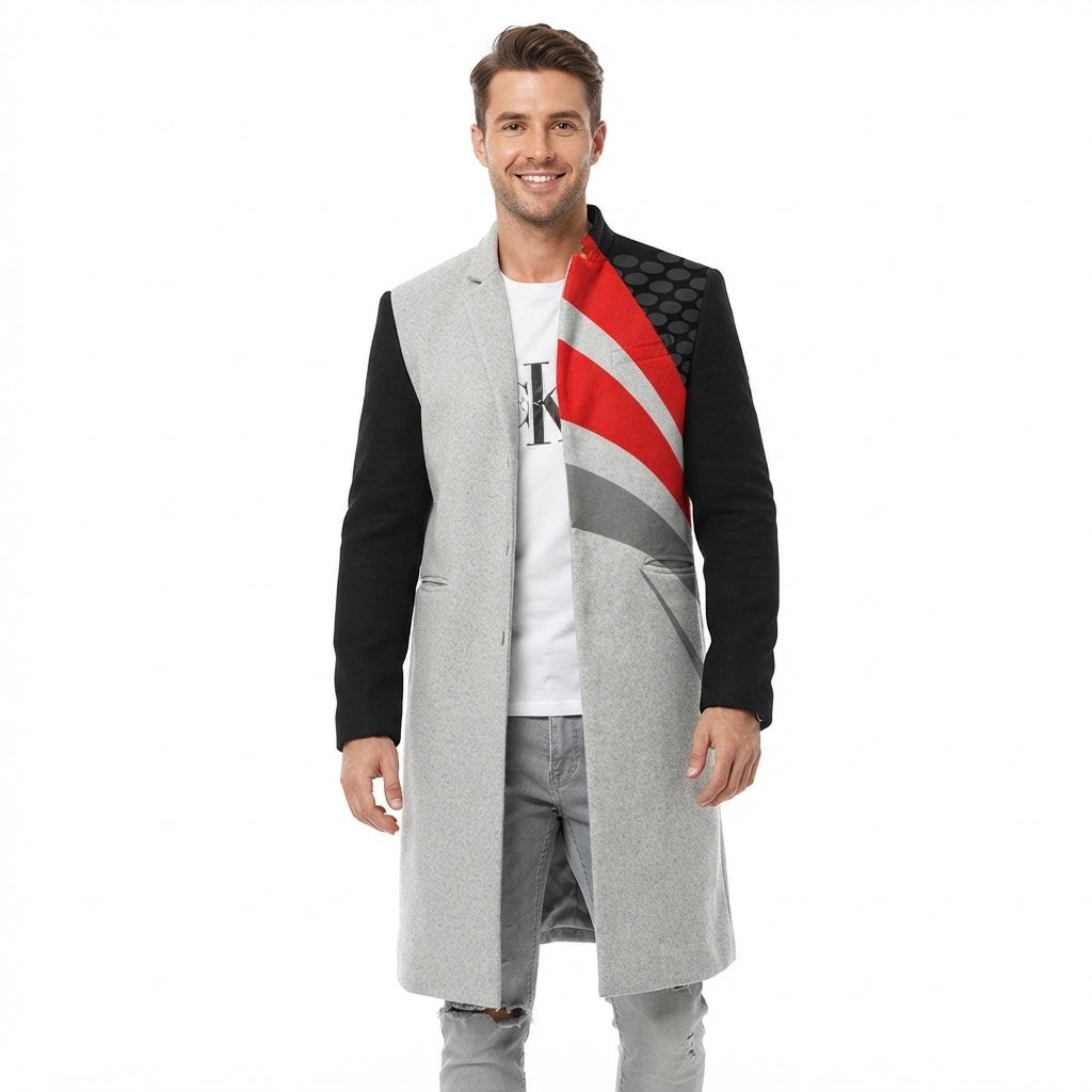 Callum Sinclair | Colour-Block Mens Coat With Printed Panel