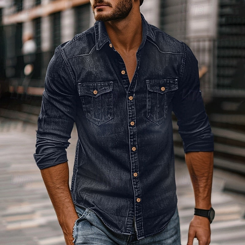 Desmond Ashford | Rugged Denim Button-Up Shirt For Men