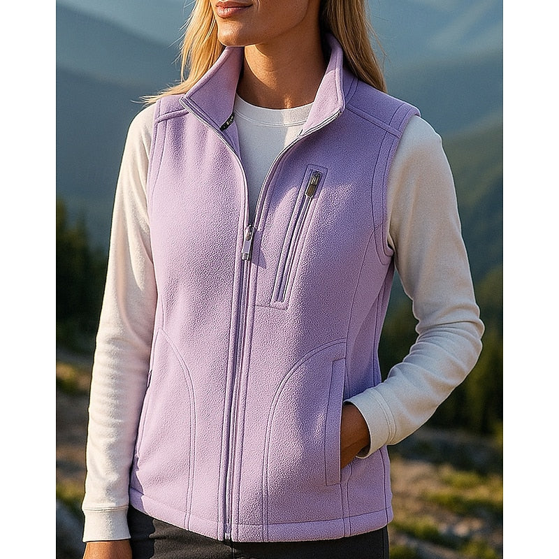 Lydia Hall | Fleece Zip-Up Vest with Stand Collar