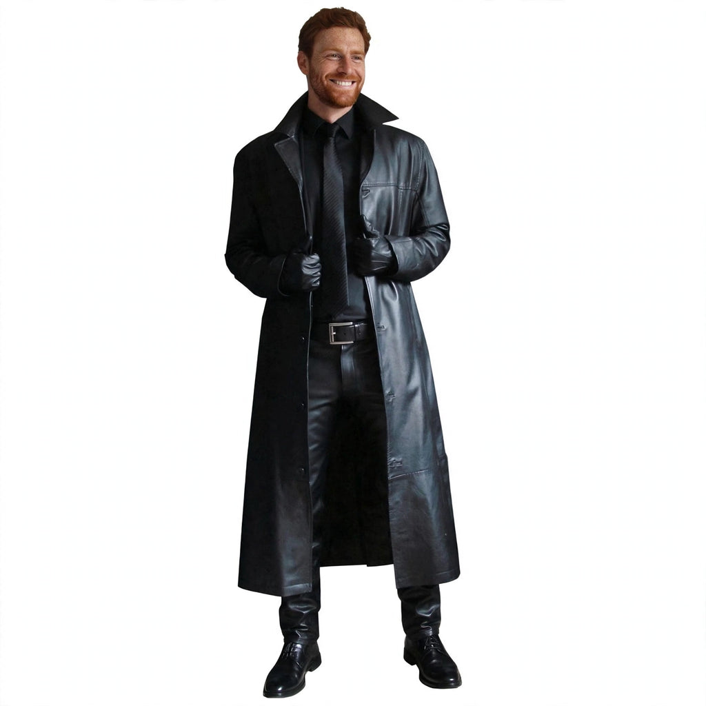 Hugo Radley | Slim Fit Long Leather Trench Coat