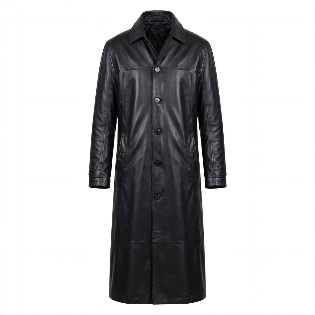 Hugo Radley | Slim Fit Long Leather Trench Coat