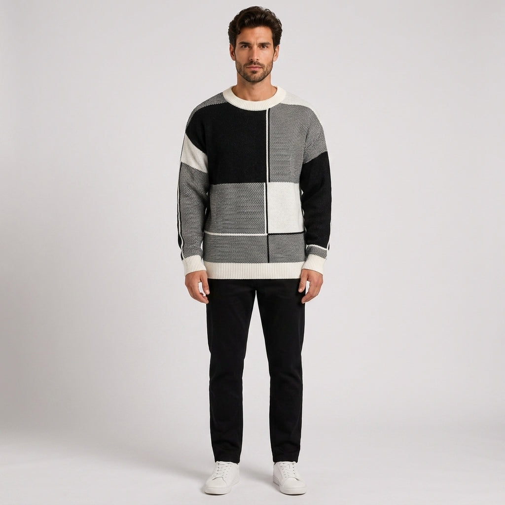 Simon Jones | Colour Block Knitted Sweater For Men - Black