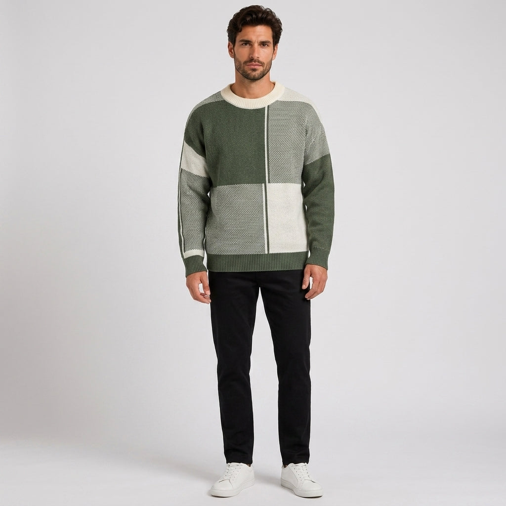 Simon Jones | Colour Block Knitted Sweater For Men - Green