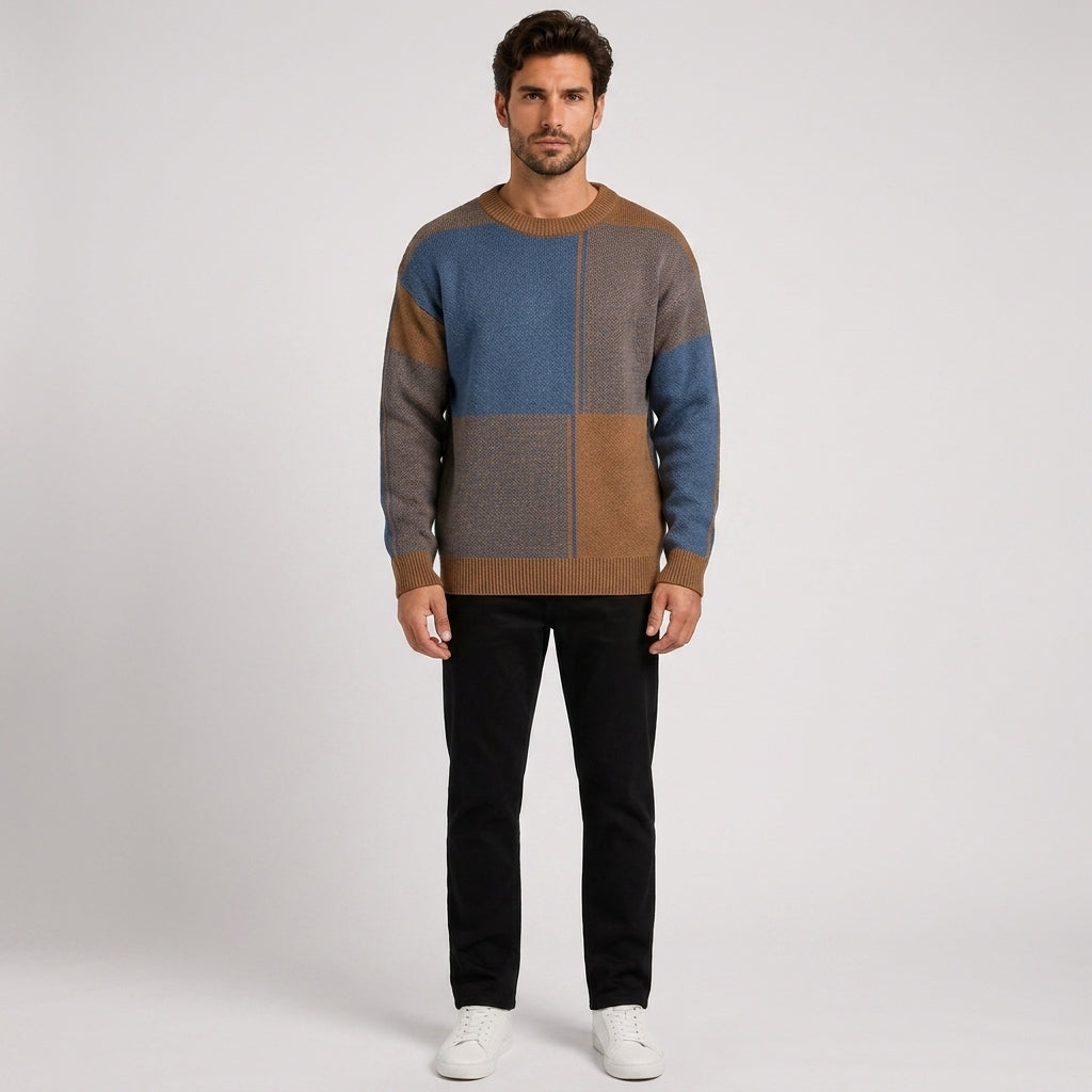 Simon Jones | Colour Block Knitted Sweater For Men - Orange