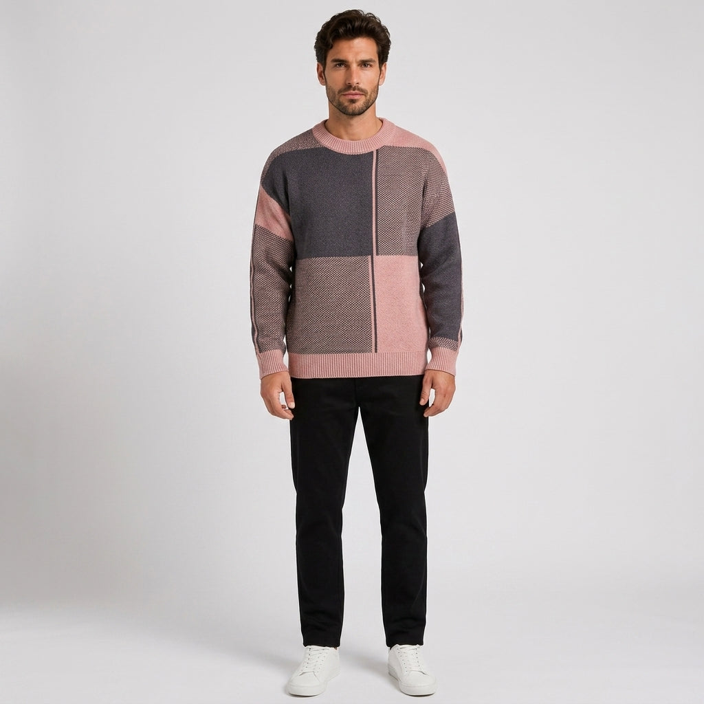 Simon Jones | Colour Block Knitted Sweater For Men - Pink