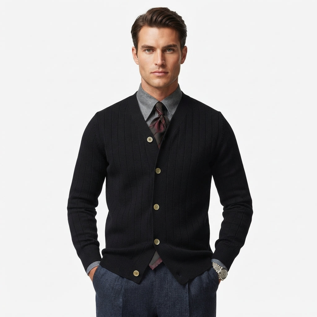 Oliver Pennington | Button-Front Ribbed Knit Cardigan
