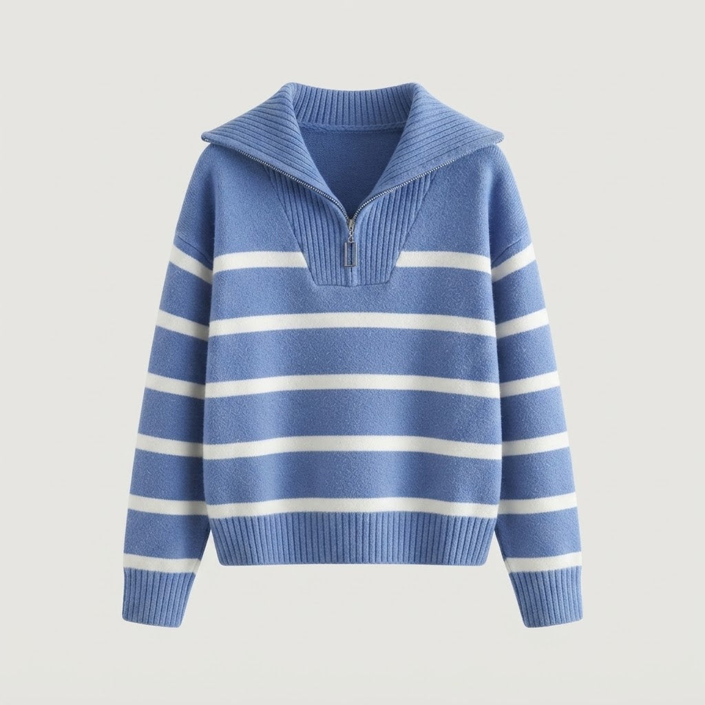 Siobhan Byrne | Striped Half-Zip Collared Knit Sweater