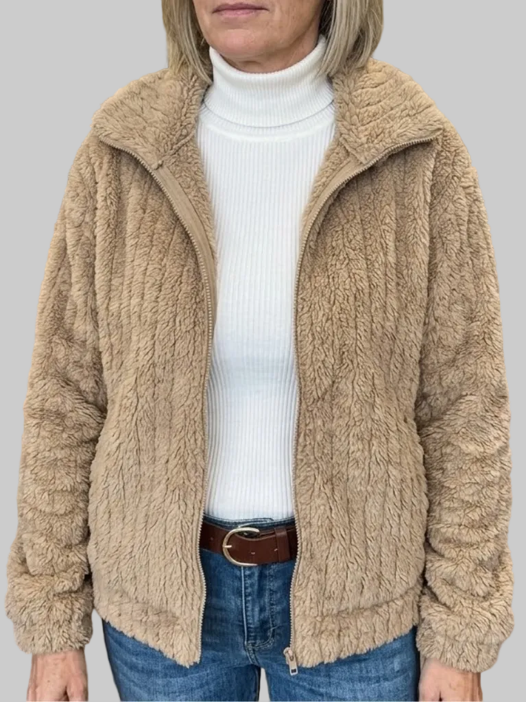 Women's Textured Fleece Zip-Up Jacket with High Collar