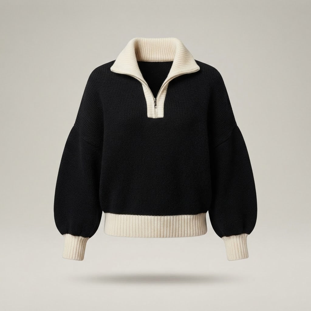 Sophie Davies | Lilac Quarter-Zip Balloon Sleeve Sweater