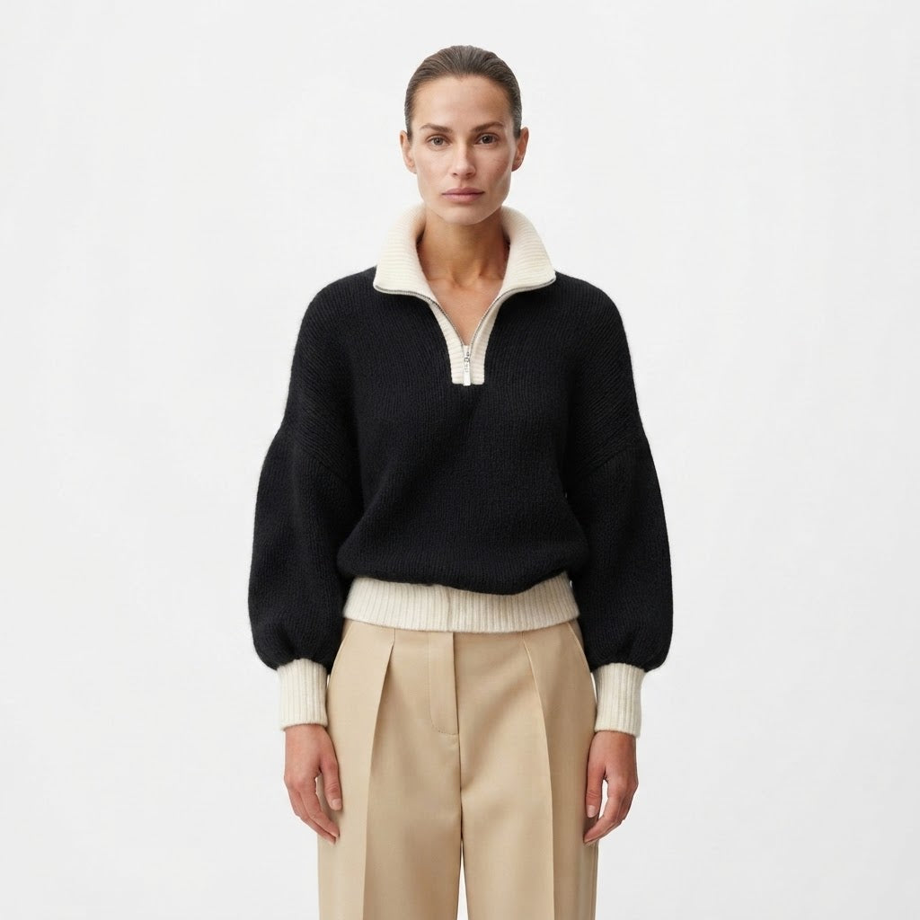 Sophie Davies | Lilac Quarter-Zip Balloon Sleeve Sweater