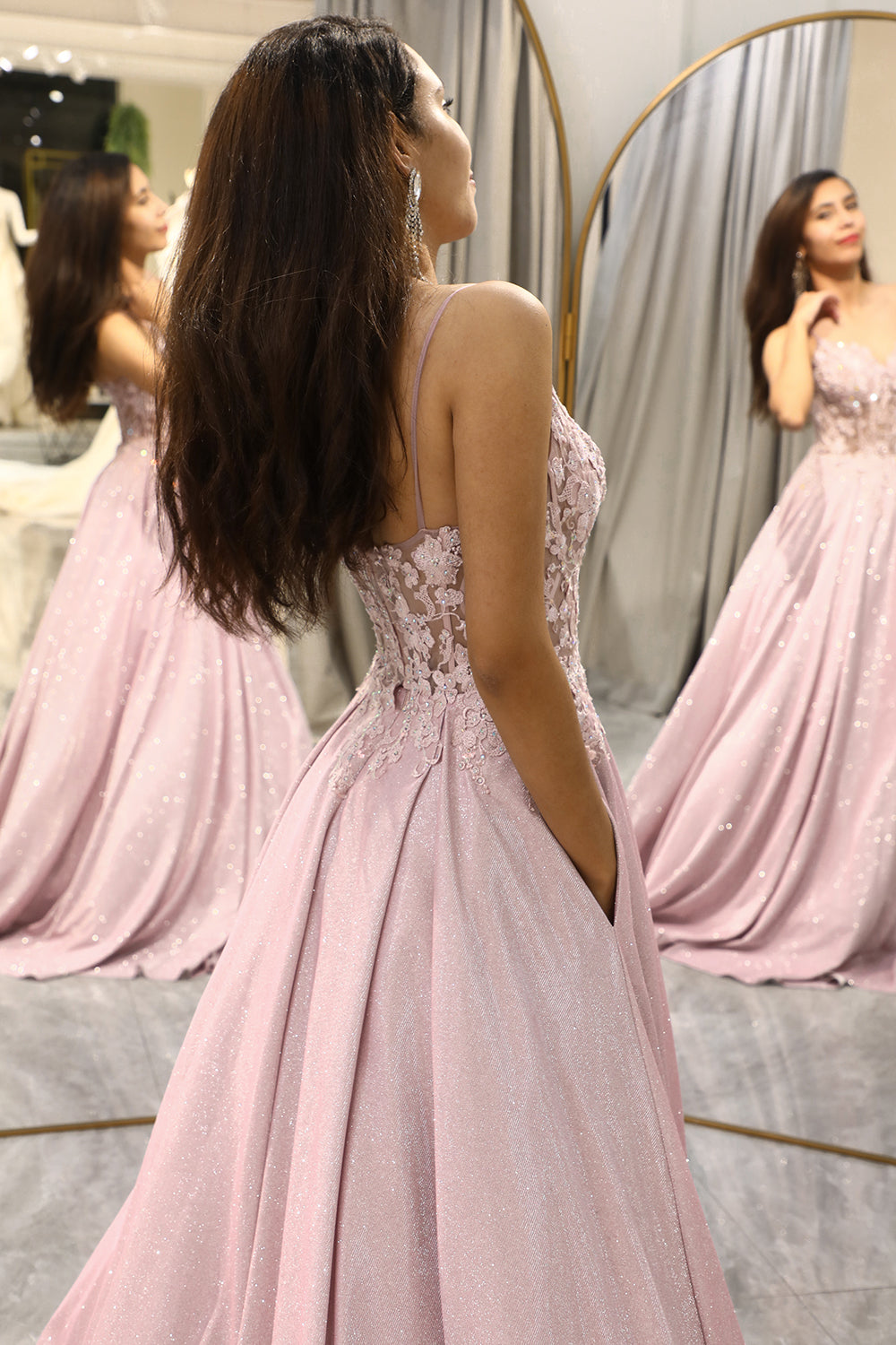 Eleanor Vance | Blush Sequin Maxi Dress With Corset Bodice