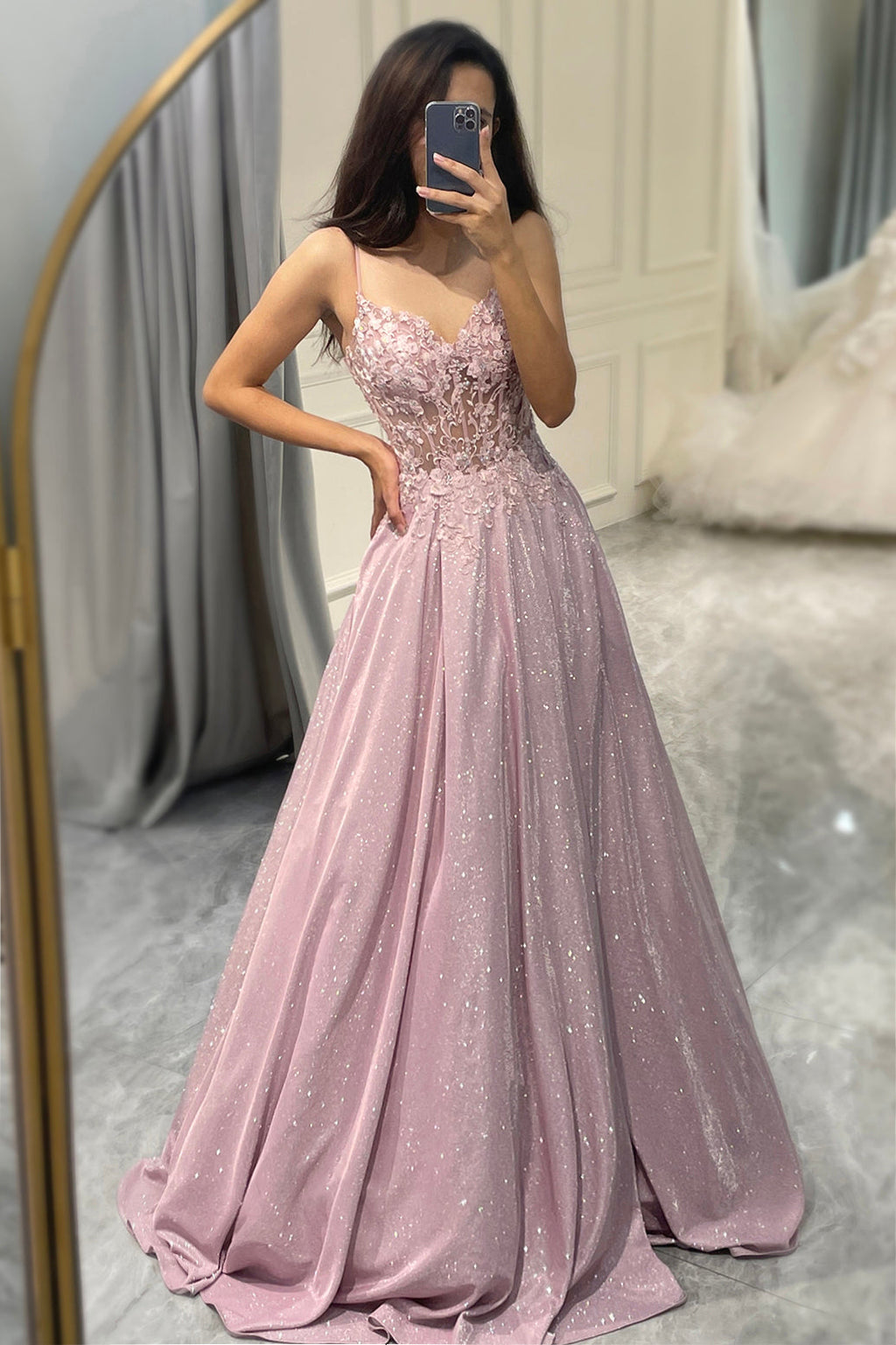 Eleanor Vance | Blush Sequin Maxi Dress With Corset Bodice