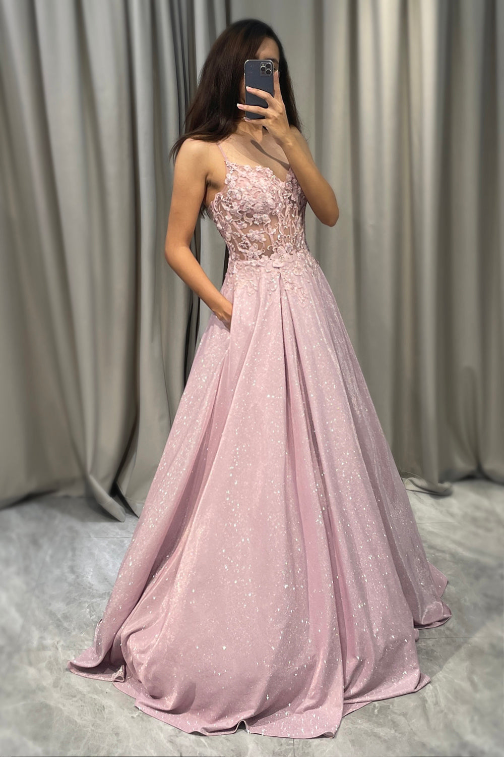Eleanor Vance | Blush Sequin Maxi Dress With Corset Bodice