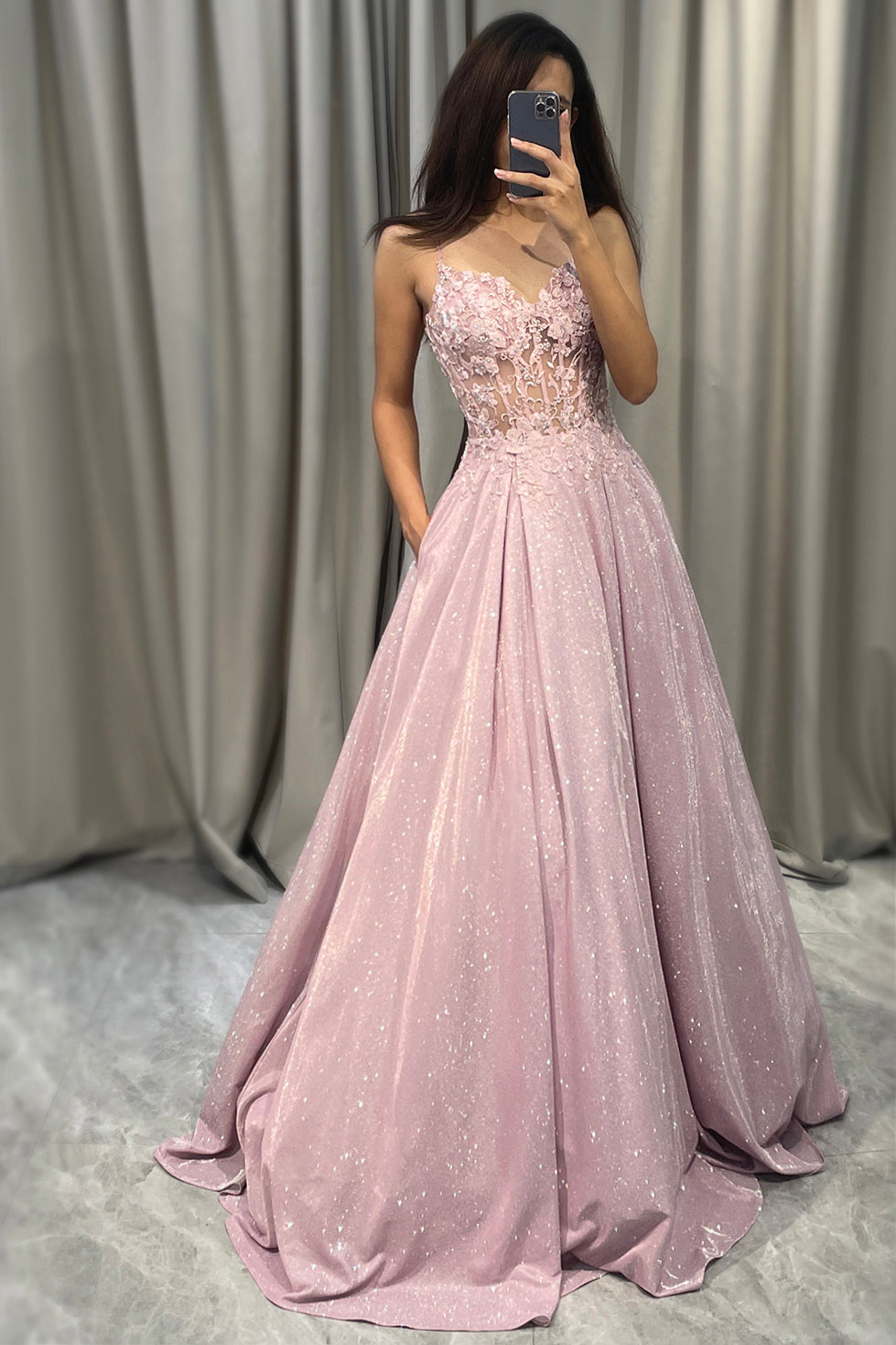 Eleanor Vance | Blush Sequin Maxi Dress With Corset Bodice