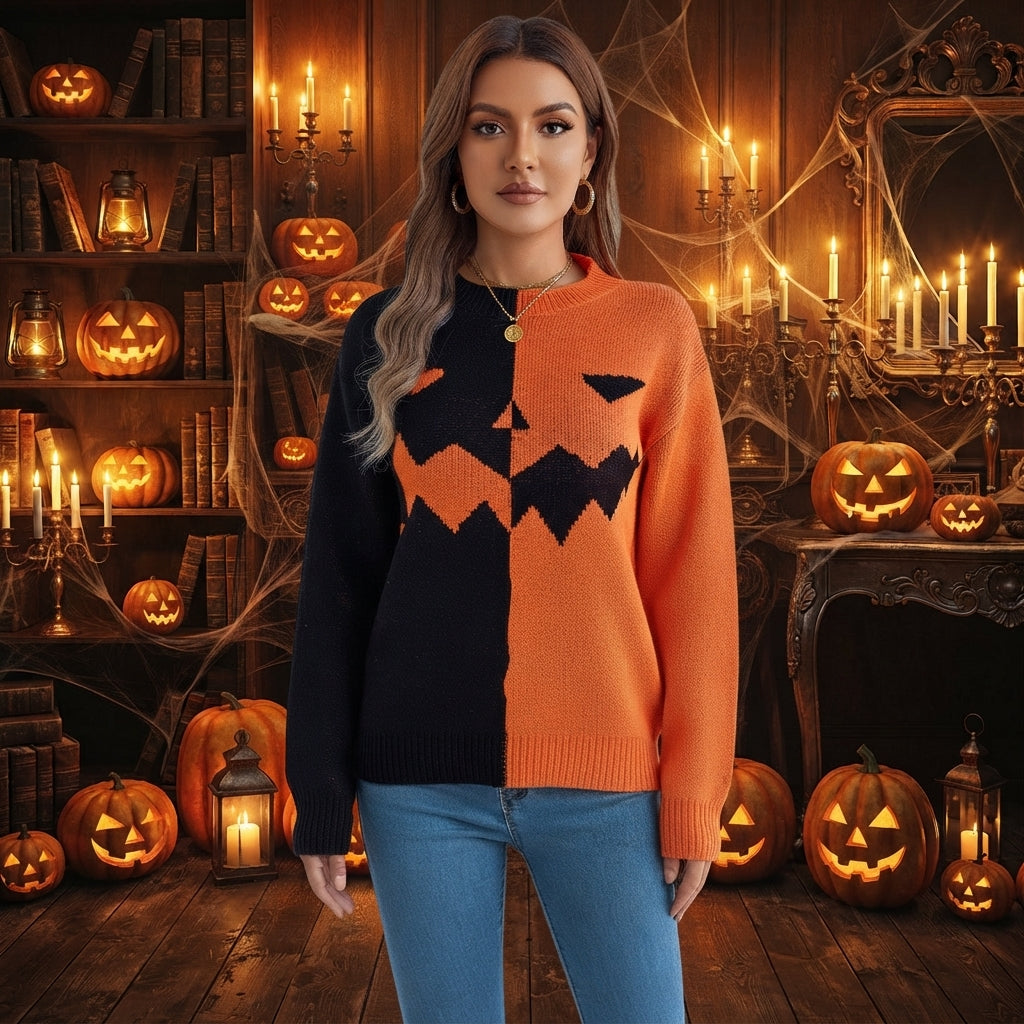 Edith Marlowe | Halloween Jack-o'-Lantern Sweater For Women