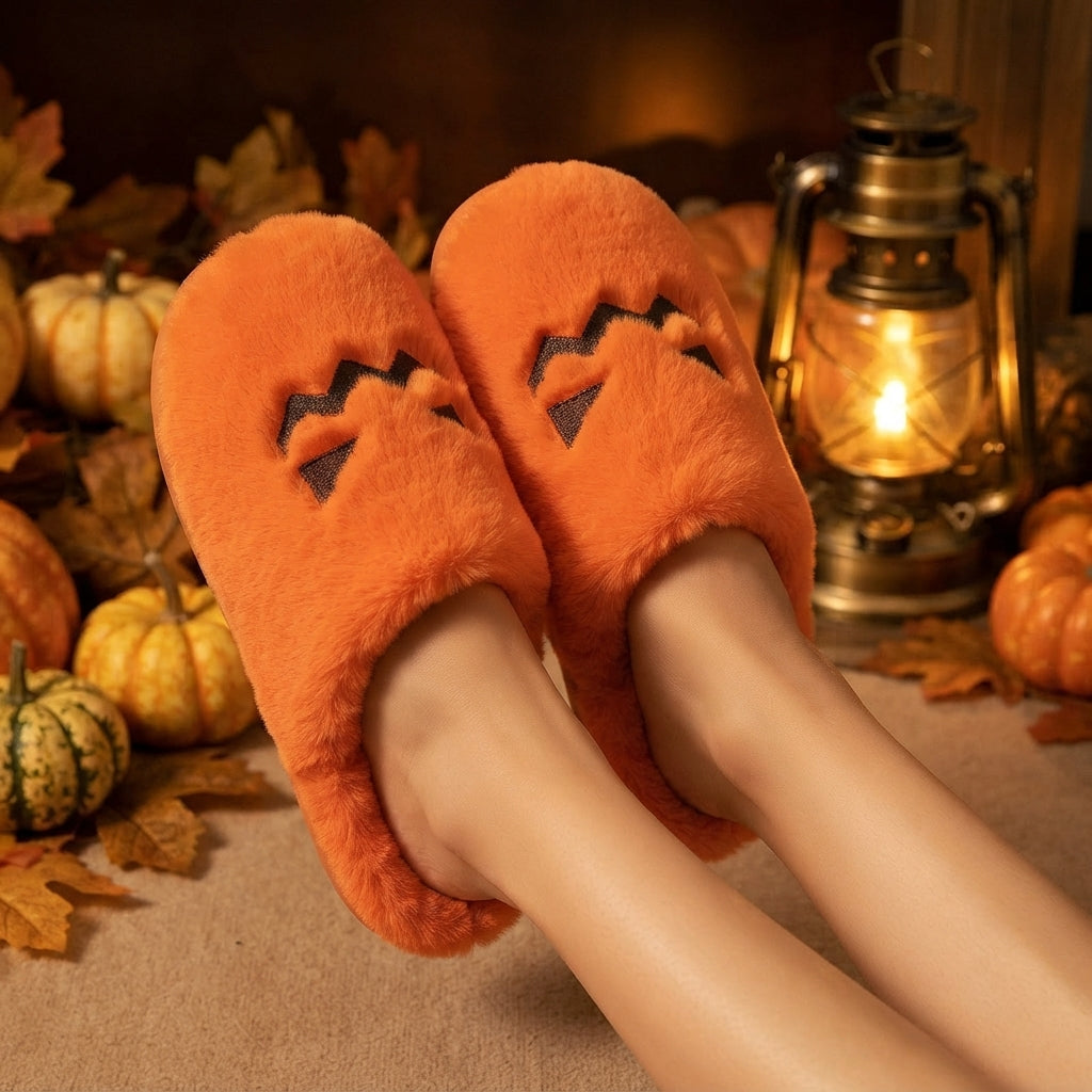 Pumpkin Grin | Pumpkin Halloween Slippers For Women