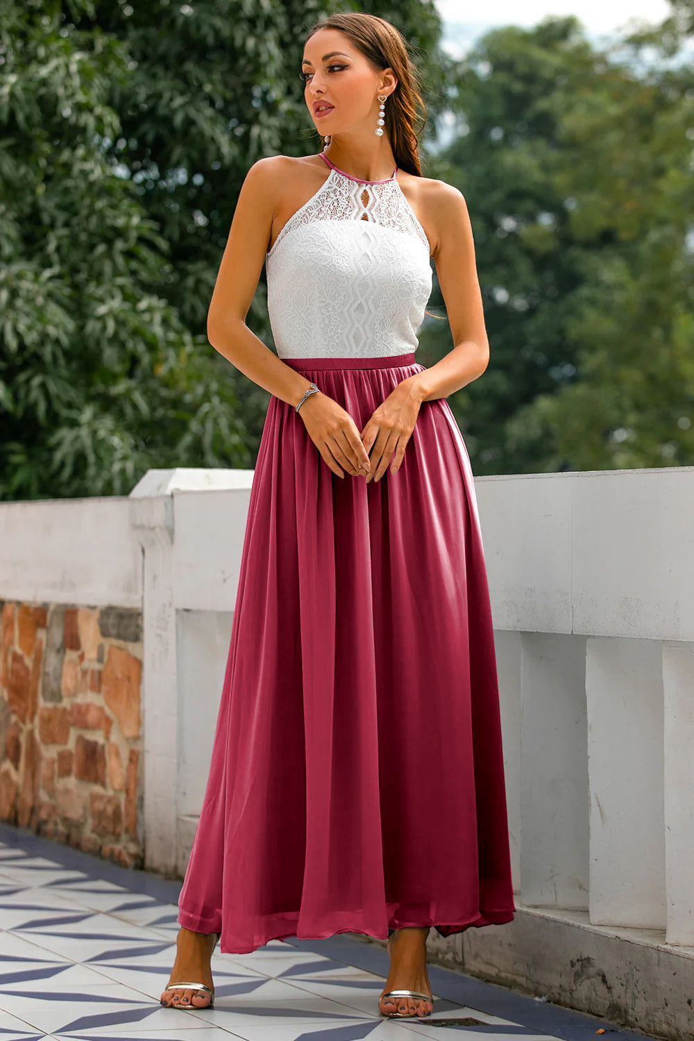 Eleanor Whitfield | Lace Halter Maxi Dress