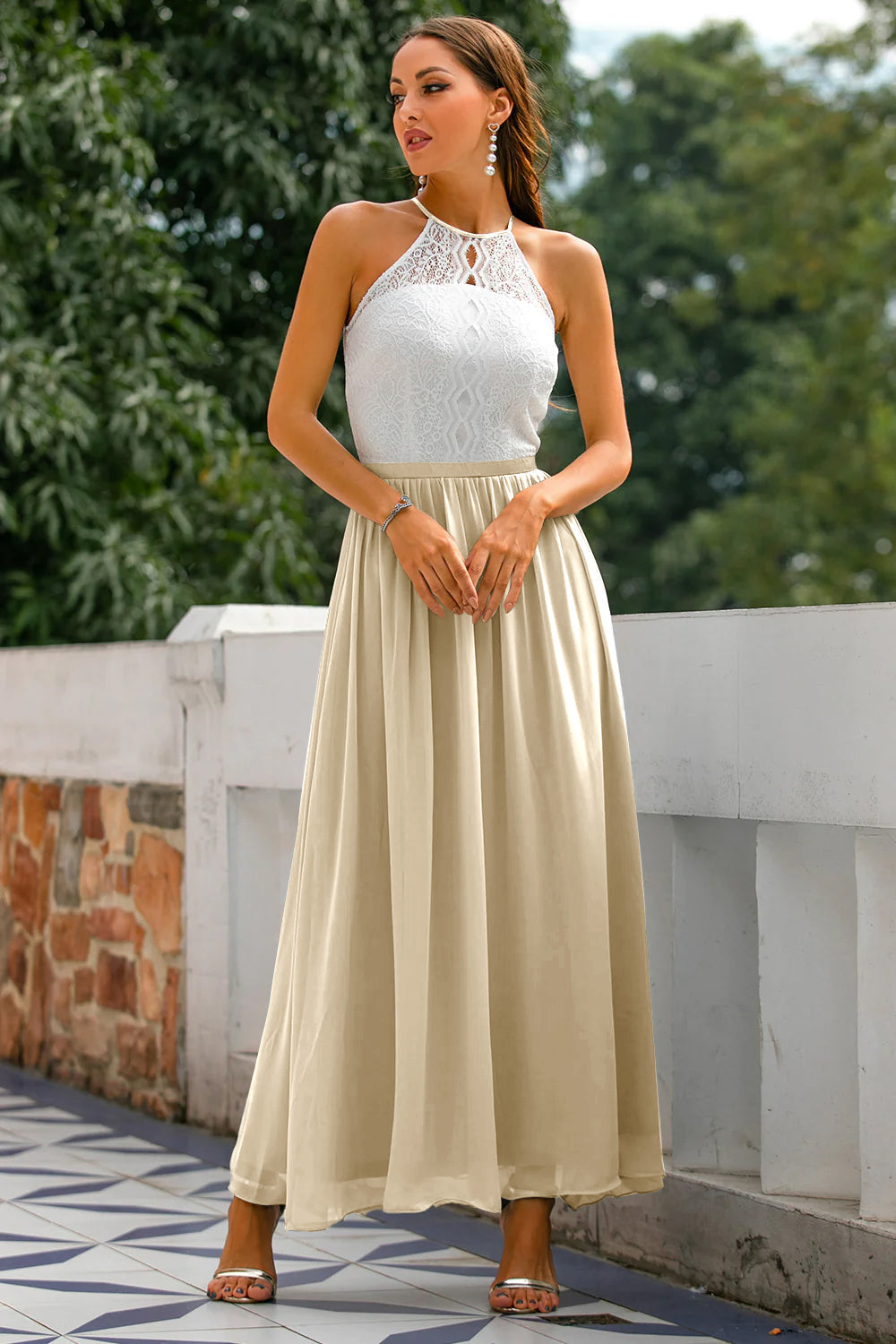 Eleanor Whitfield | Lace Halter Maxi Dress