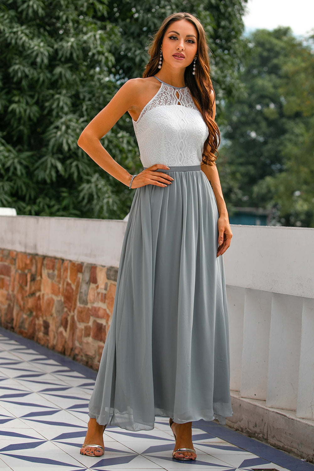 Eleanor Whitfield | Lace Halter Maxi Dress